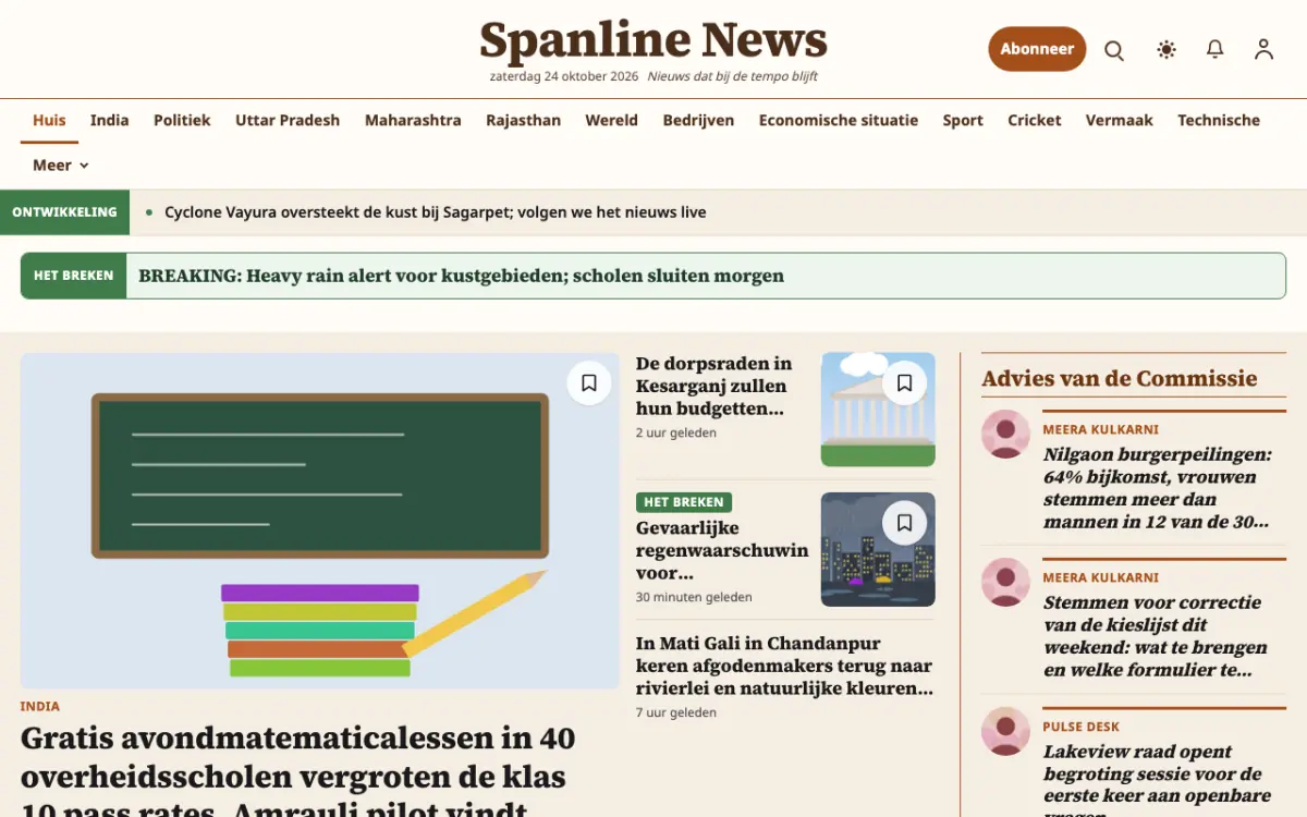 Spanline – websitetemplate voor Algemeennieuws, desktopweergave