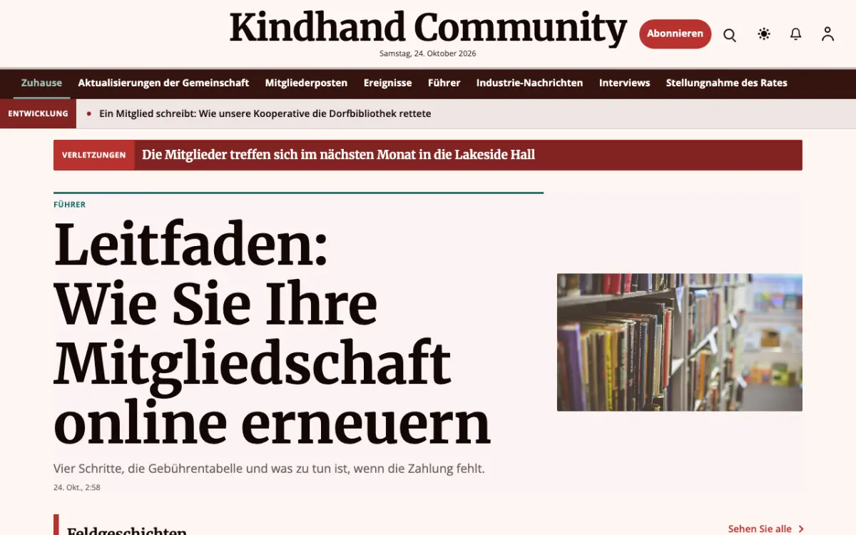 Kindhand – Website-Vorlage für Community-News, Desktop-Ansicht