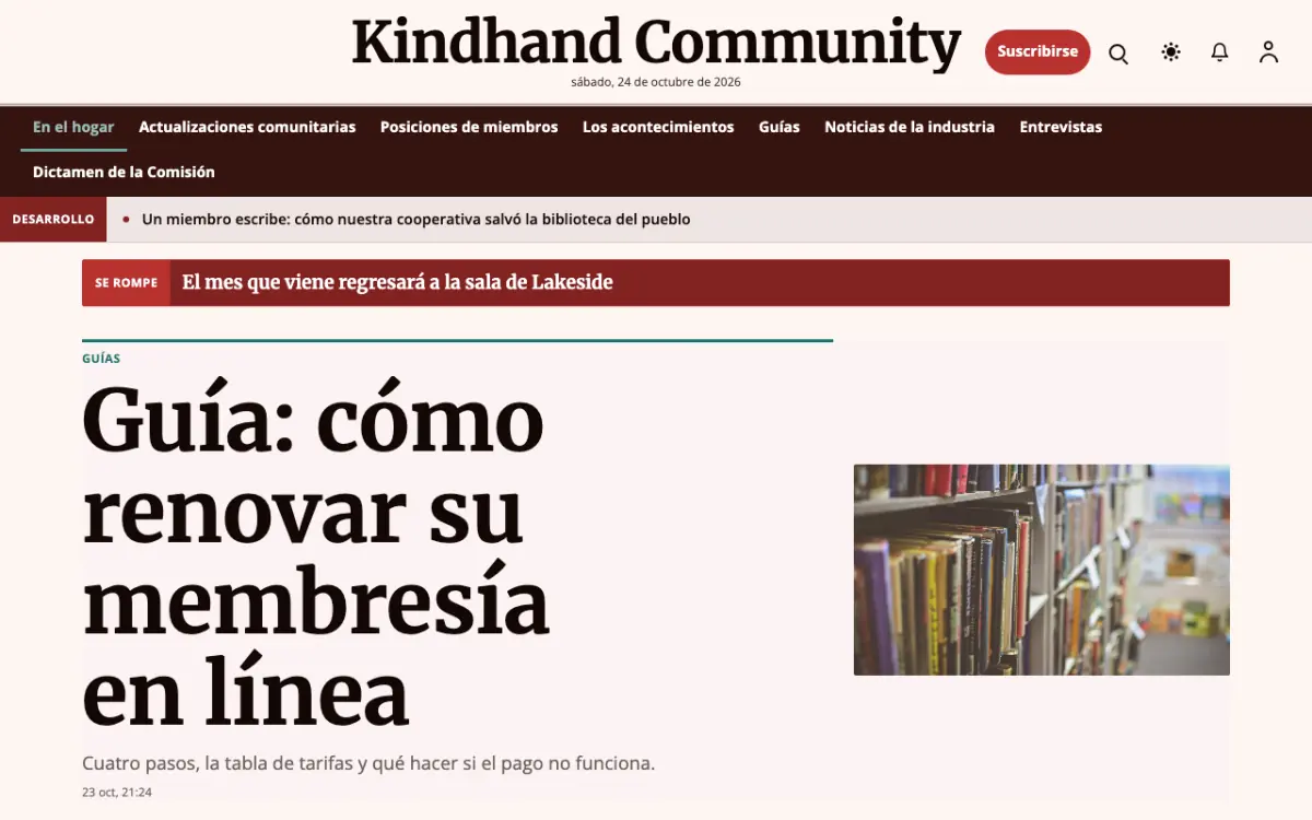 Kindhand — plantilla de sitio web de Noticias de Comunidad, vista de escritorio
