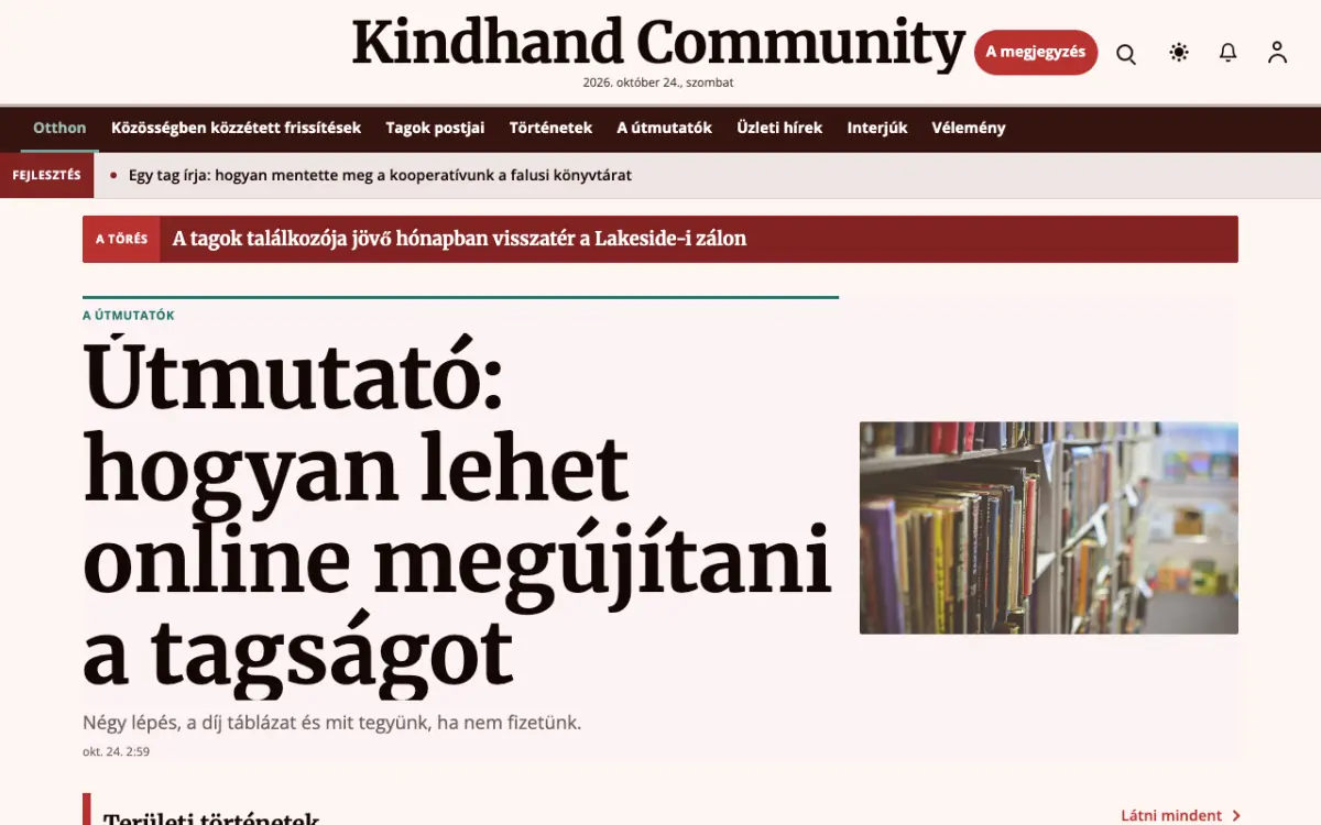 Kindhand — Közösség: hírek weboldalsablon, asztali nézet
