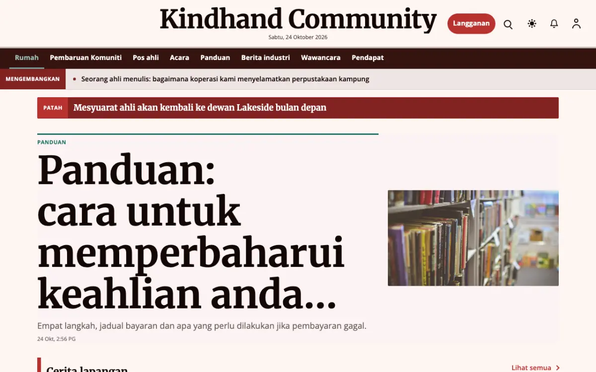 Kindhand — templat laman web Berita Komuniti, paparan desktop