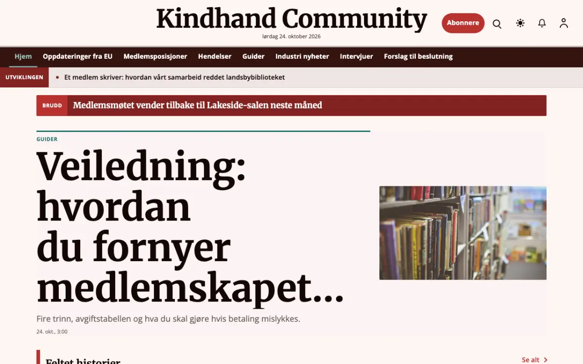 Kindhand – nettstedmal for Fellesskap News, skrivebordsvisning