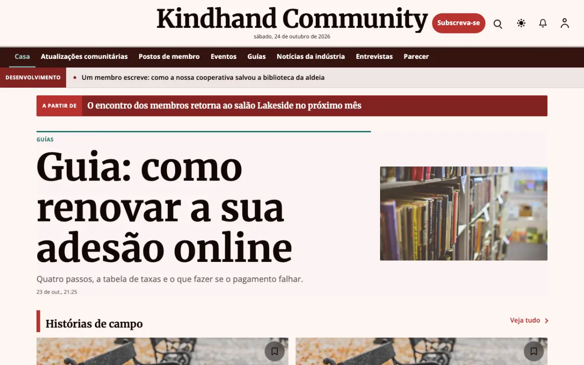 Kindhand — modelo de site de Notícias de Comunidade, visualização em desktop