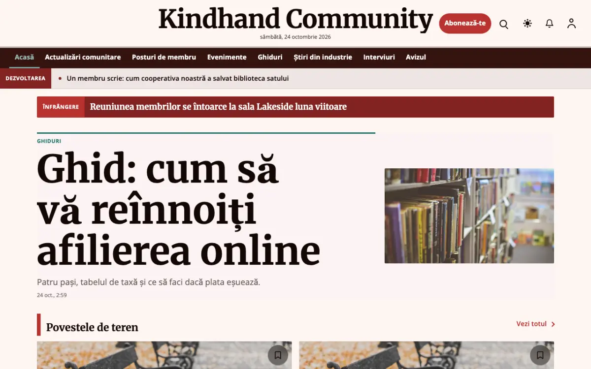 Kindhand – șablon de site pentru Știri Comunitate, vedere pe desktop
