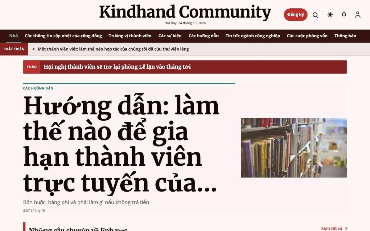 Kindhand — mẫu website Tin Cộng đồng, giao diện máy tính