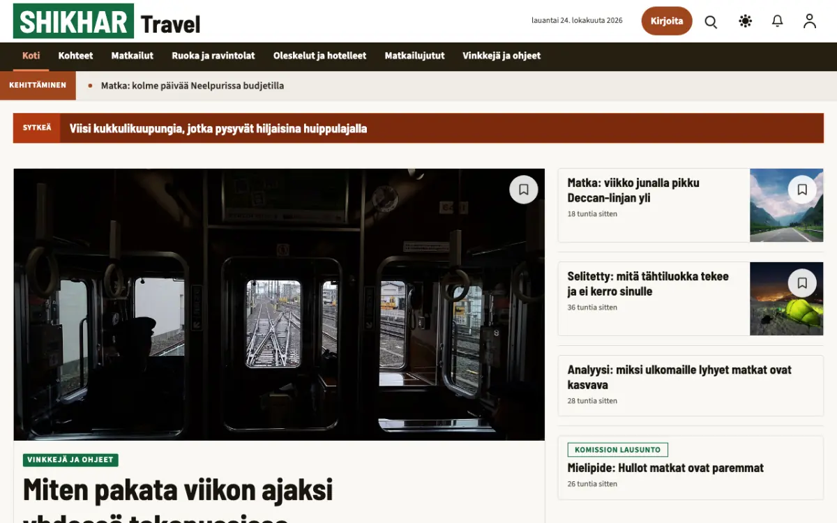Summitwire – verkkosivumalli (Matkailu News), työpöytänäkymä