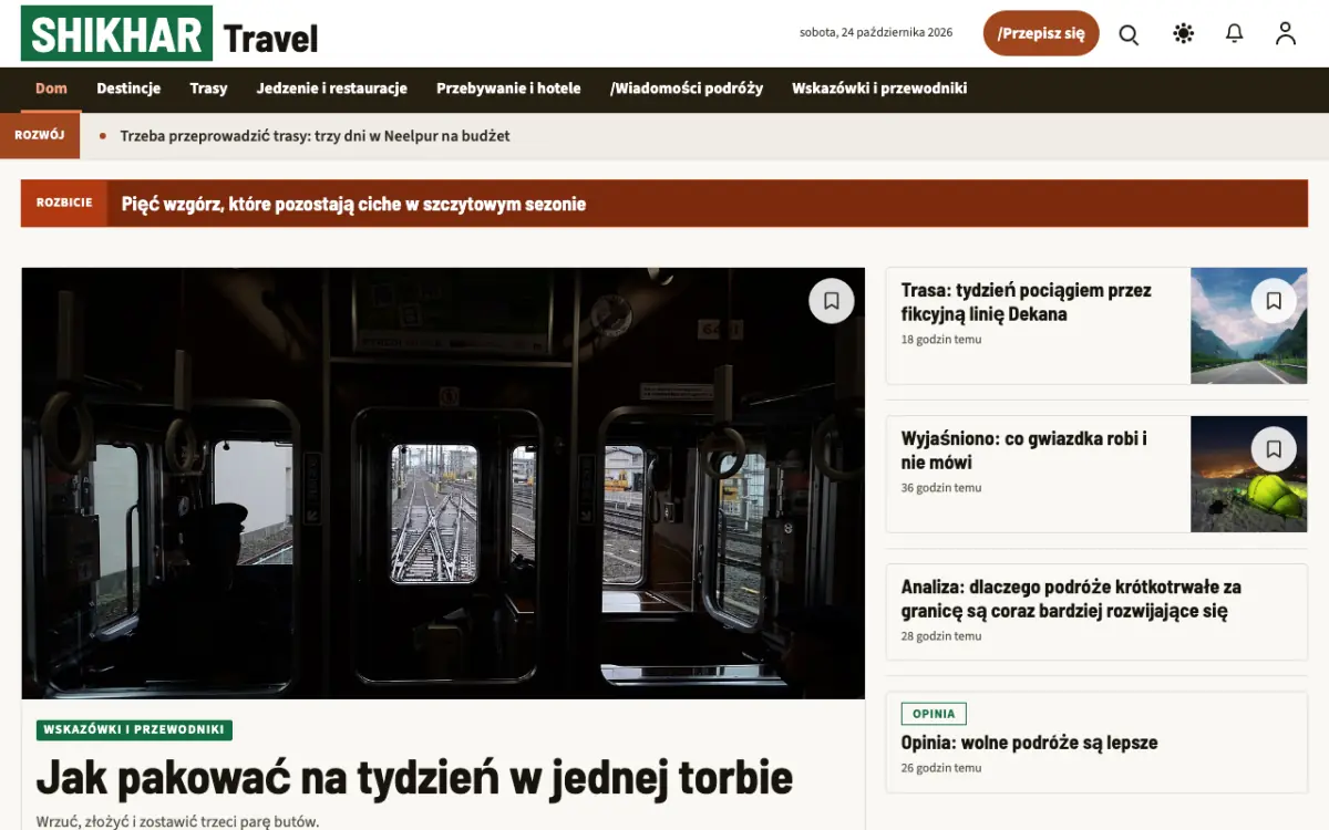 Summitwire – szablon strony (Podróże: wiadomości), widok na komputerze