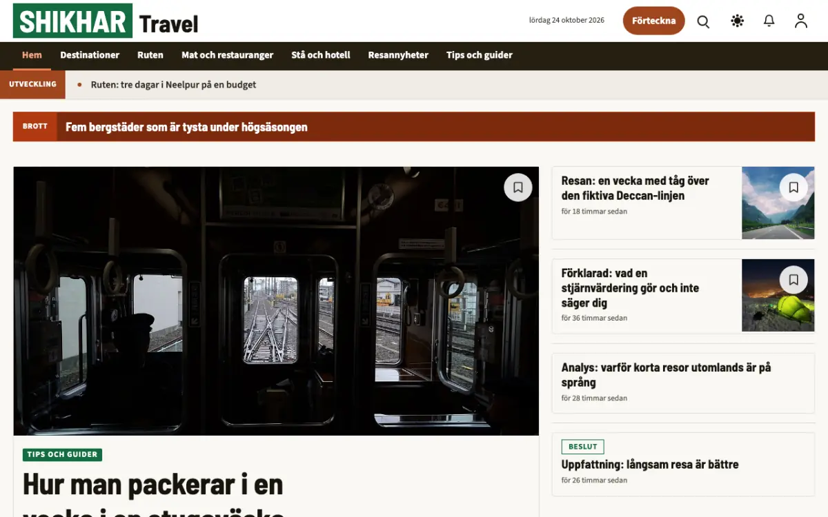Summitwire – webbplatsmall för Resor News, skrivbordsvy