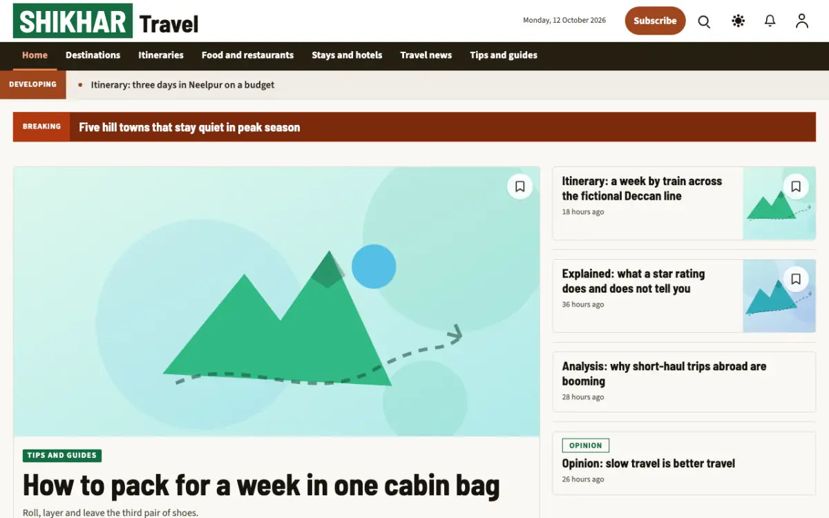 Summitwire — Travel News website template, desktop view