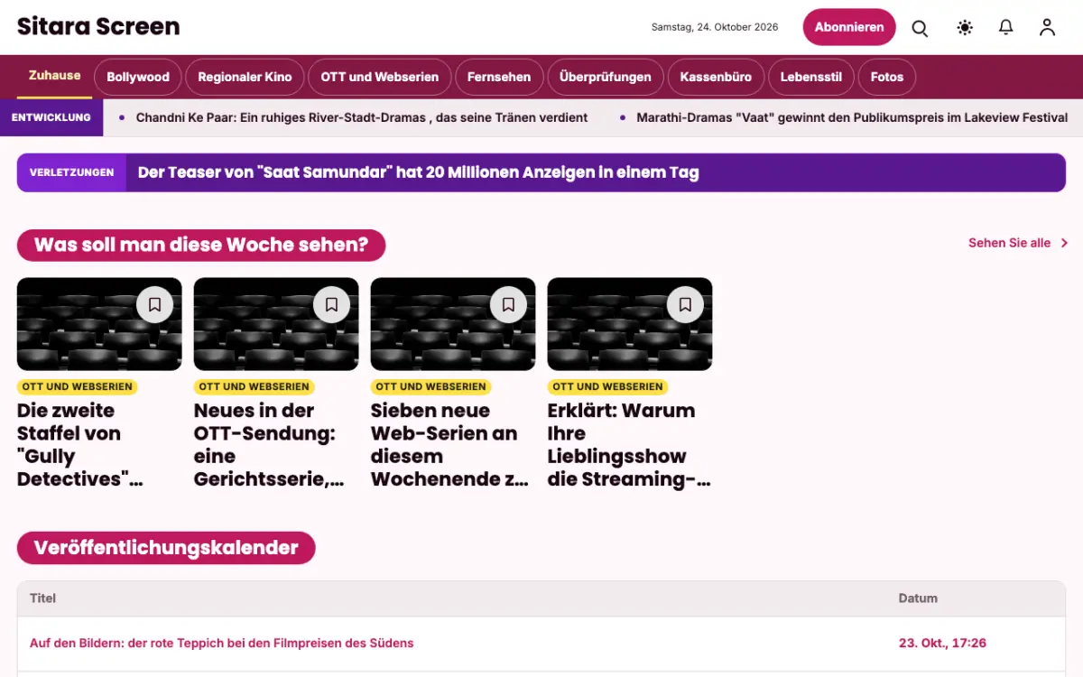 Starreel – Website-Vorlage für Unterhaltung-News, Desktop-Ansicht