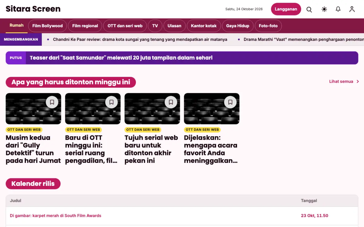 Starreel — template situs Berita Hiburan, tampilan desktop