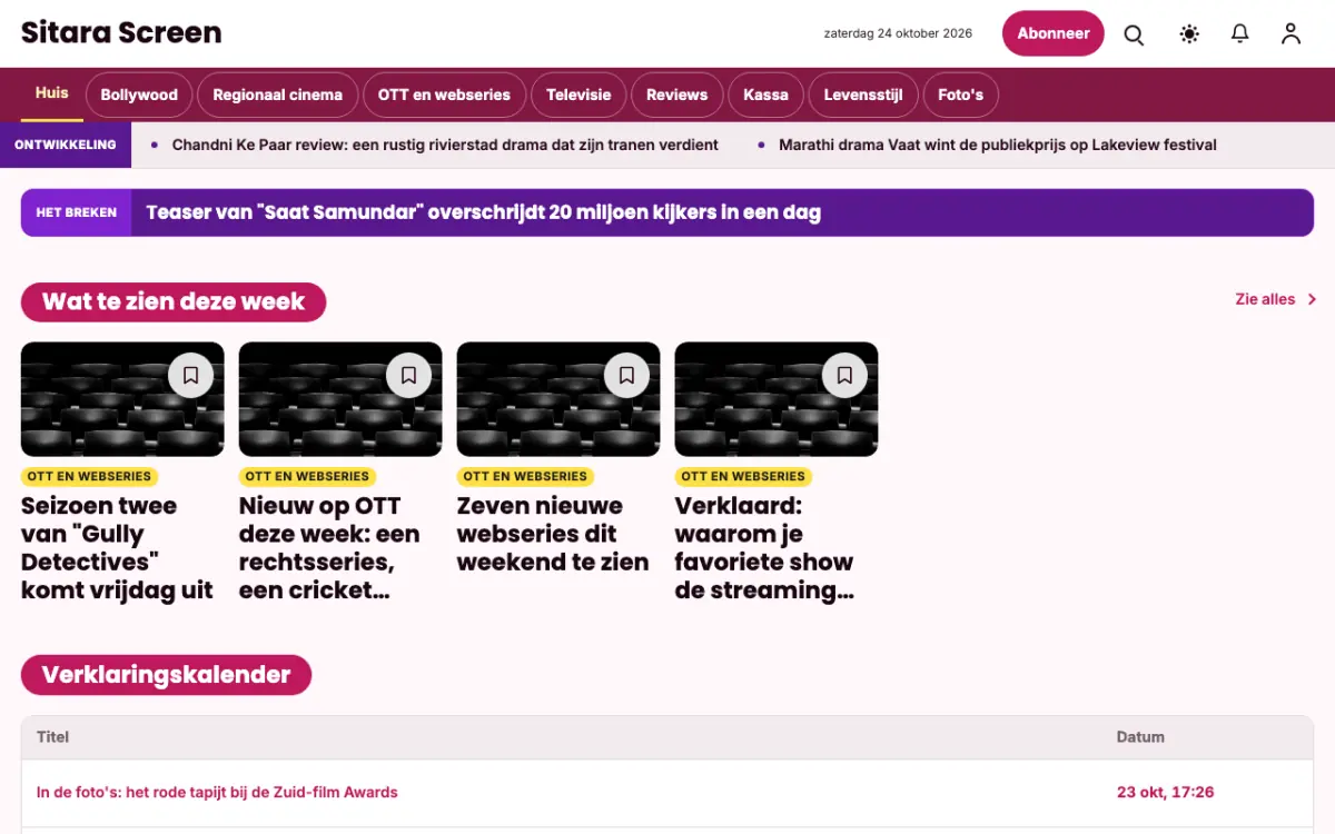 Starreel – websitetemplate voor Entertainmentnieuws, desktopweergave