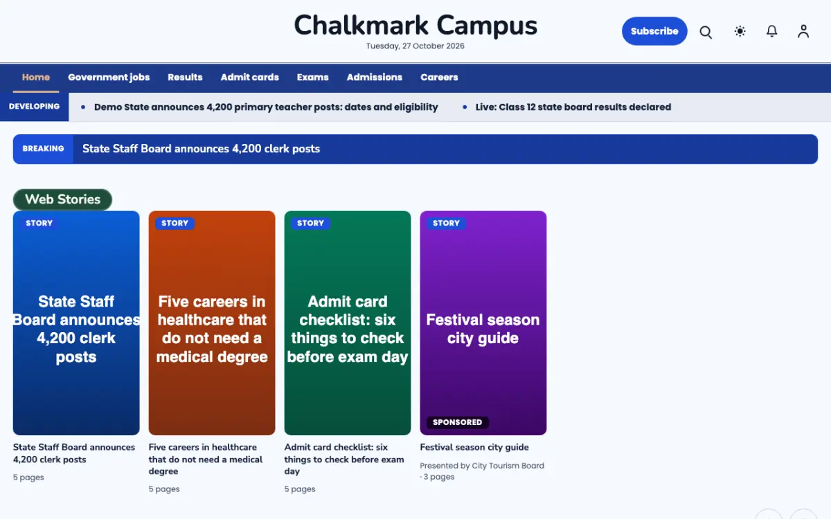 Chalkmark — Education News website template, desktop view