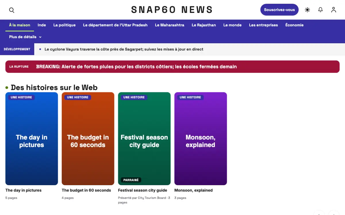 Snap60 — modèle de site web Actualités Générales, vue sur ordinateur
