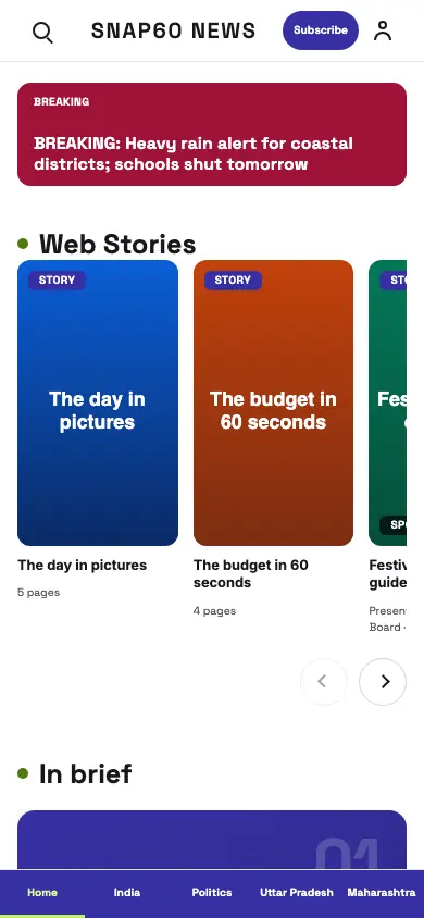 Snap60 — General News app, phone view
