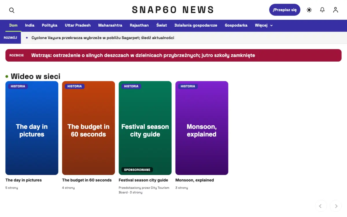 Snap60 – szablon strony (Ogólne: wiadomości), widok na komputerze