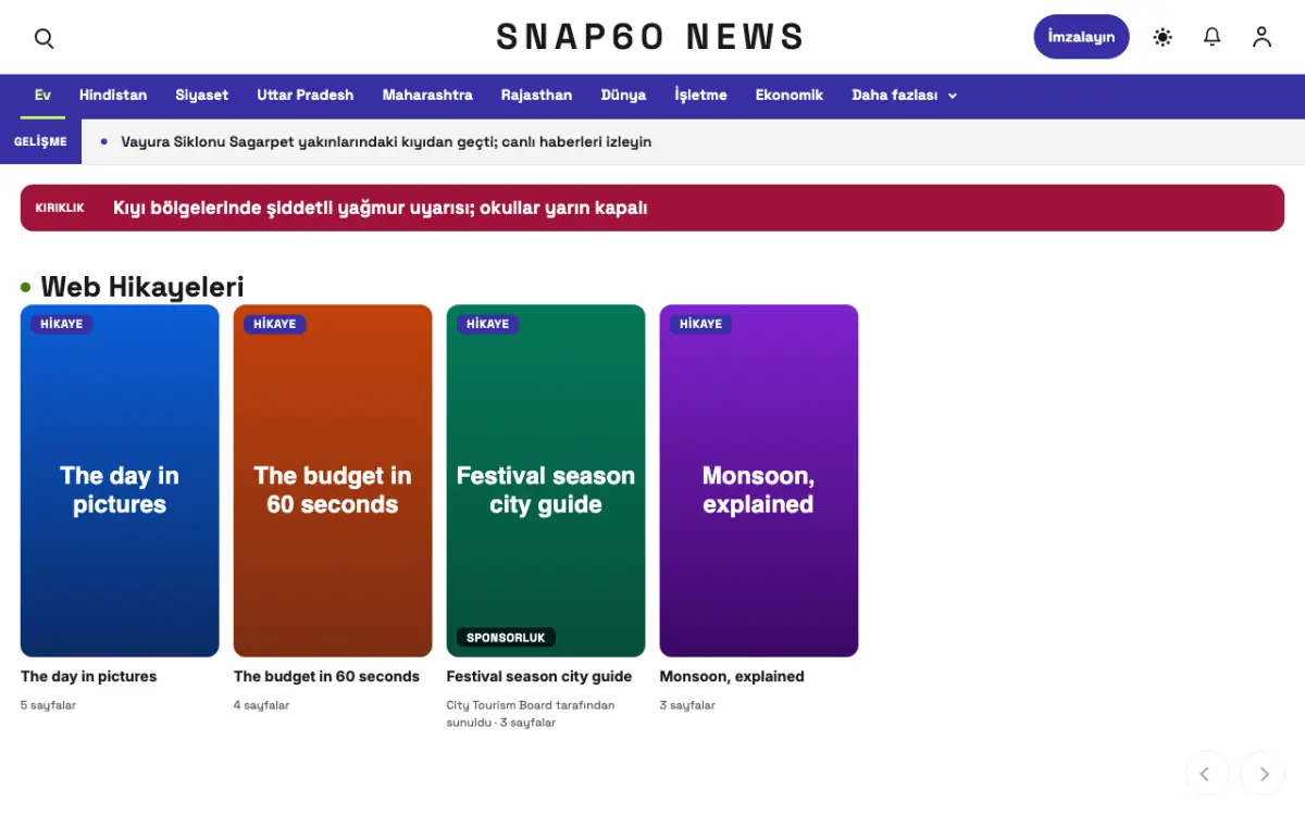 Snap60 — Genel Haberleri web sitesi şablonu, masaüstü görünümü
