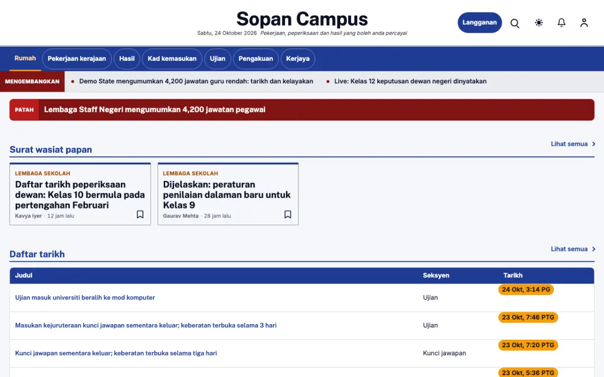 Stairwell — templat laman web Berita Pendidikan, paparan desktop