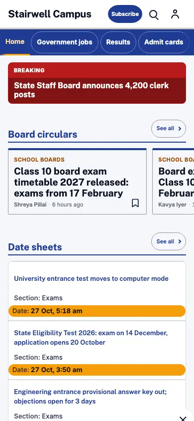 Stairwell — Education News app, phone view