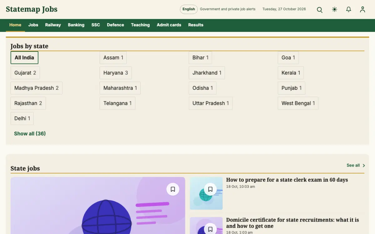 Statemap — Jobs website template, desktop view