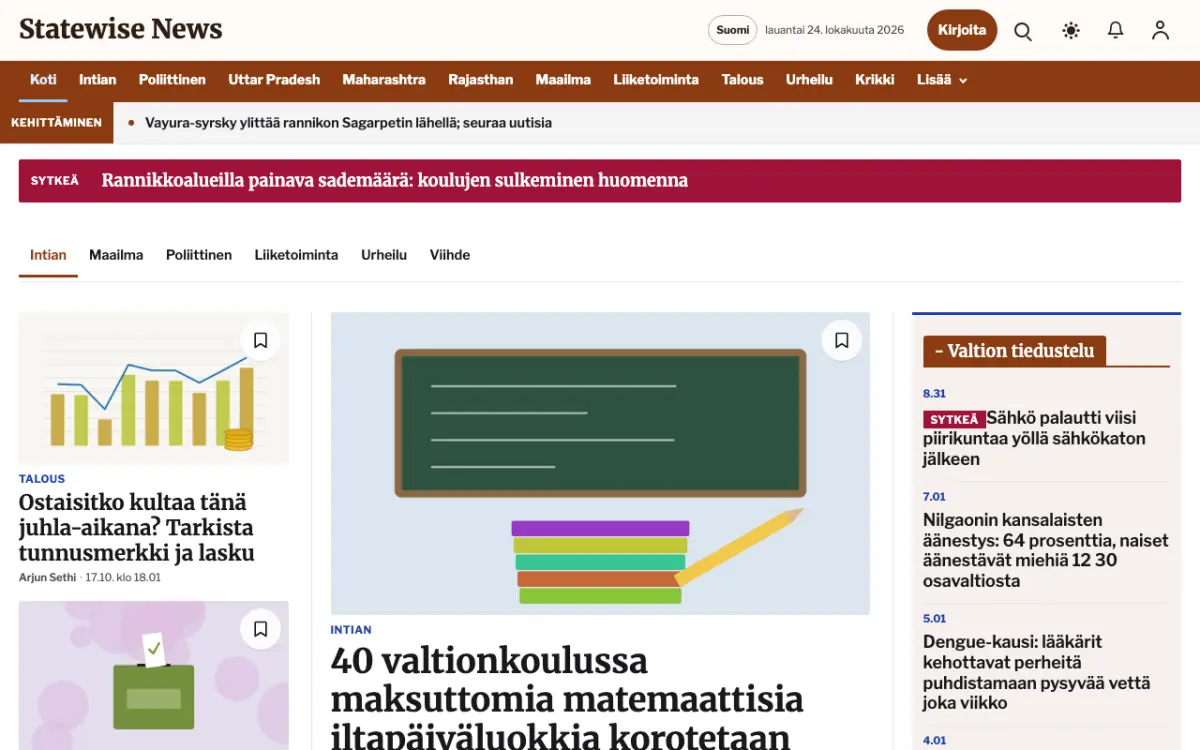 Statewise – verkkosivumalli (Yleiset News), työpöytänäkymä