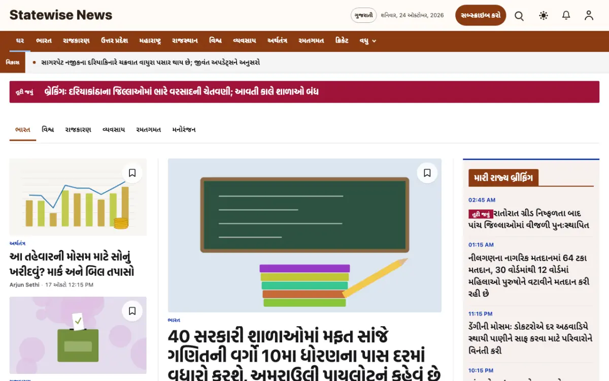Statewise — સામાન્ય સમાચાર વેબસાઇટ ટેમ્પલેટ, ડેસ્કટોપ વ્યૂ