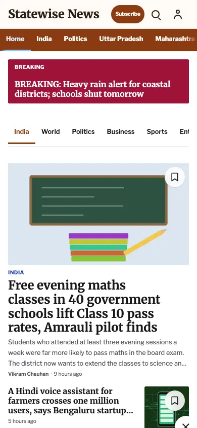 Statewise — General News app, phone view