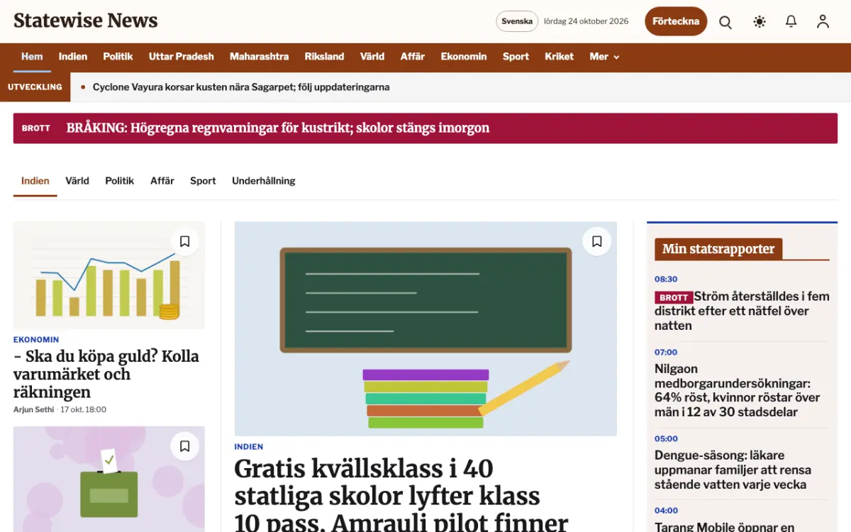 Statewise – webbplatsmall för Allmänt News, skrivbordsvy