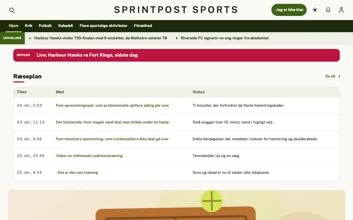 Sprintpost – hjemmesideskabelon til Sport News, skrivebordsvisning