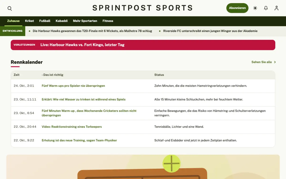 Sprintpost – Website-Vorlage für Sport-News, Desktop-Ansicht
