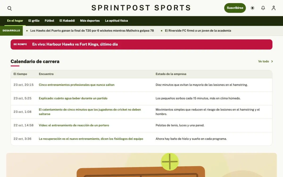 Sprintpost — plantilla de sitio web de Noticias de Deportes, vista de escritorio