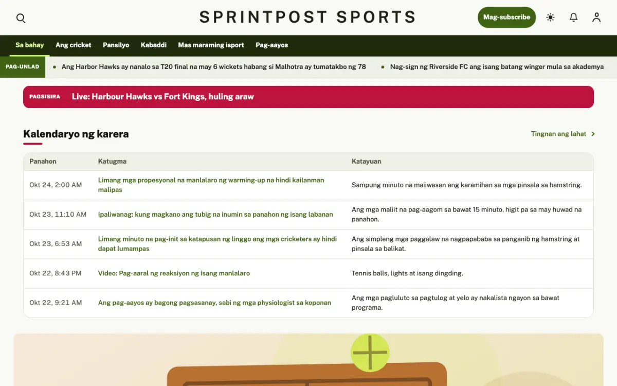 Sprintpost — template ng website na Balitang Palakasan, tanaw sa desktop