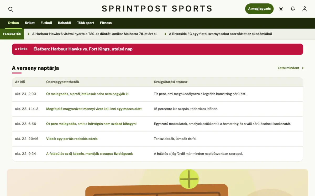 Sprintpost — Sport: hírek weboldalsablon, asztali nézet