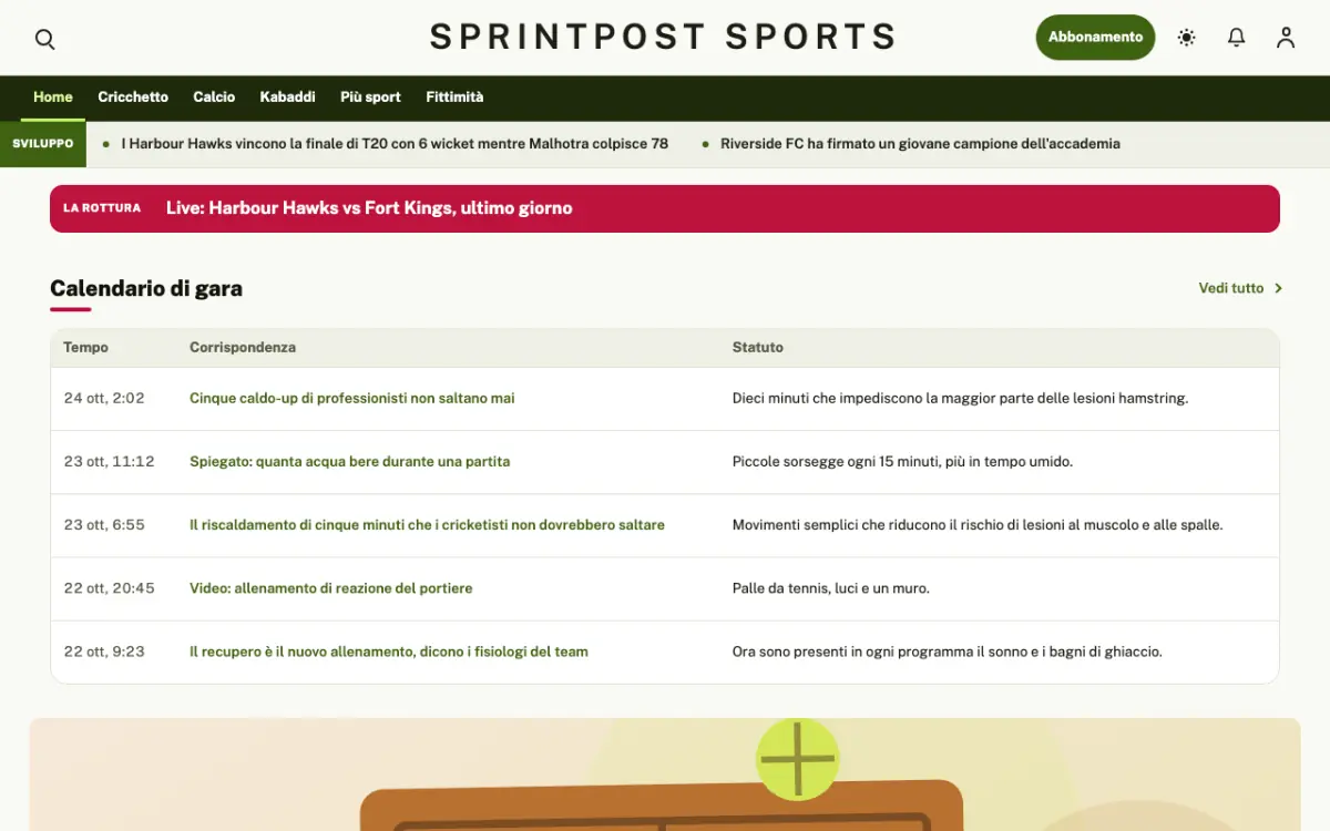 Sprintpost – template di sito per News Sport, vista desktop