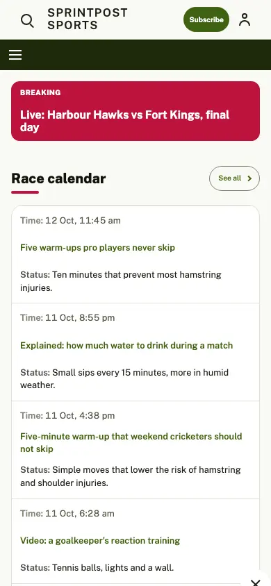 Sprintpost — Sports News app, phone view