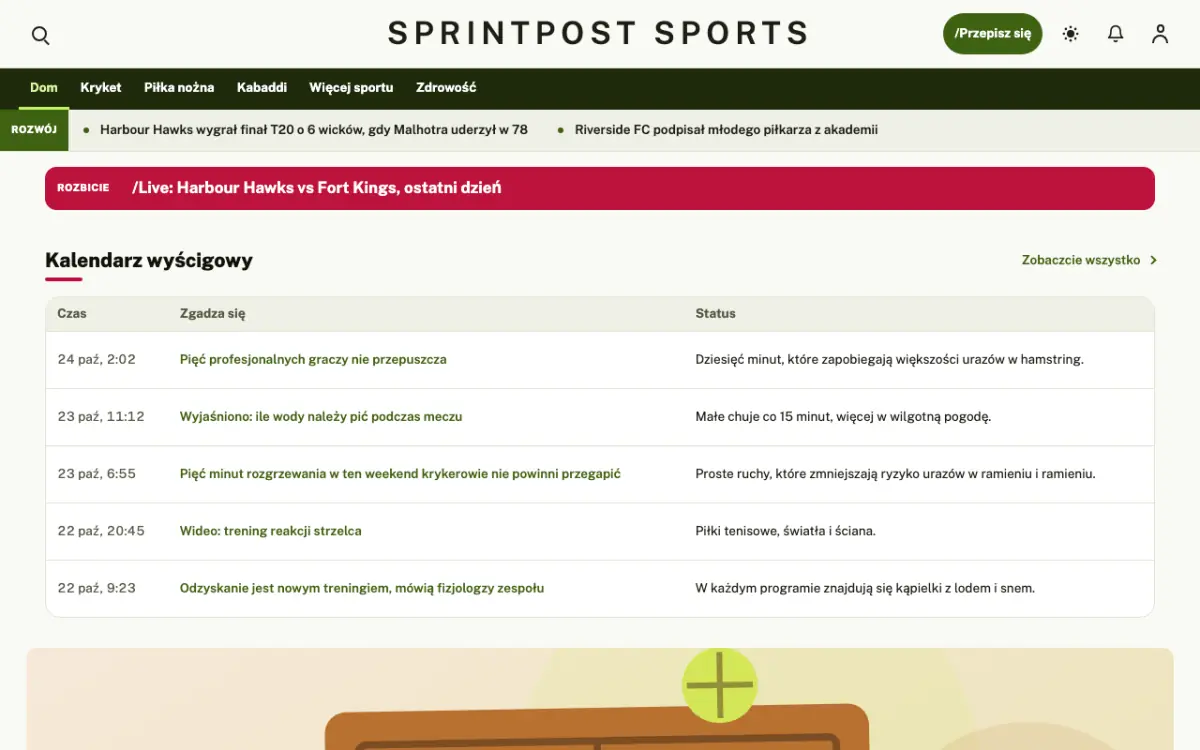 Sprintpost – szablon strony (Sport: wiadomości), widok na komputerze