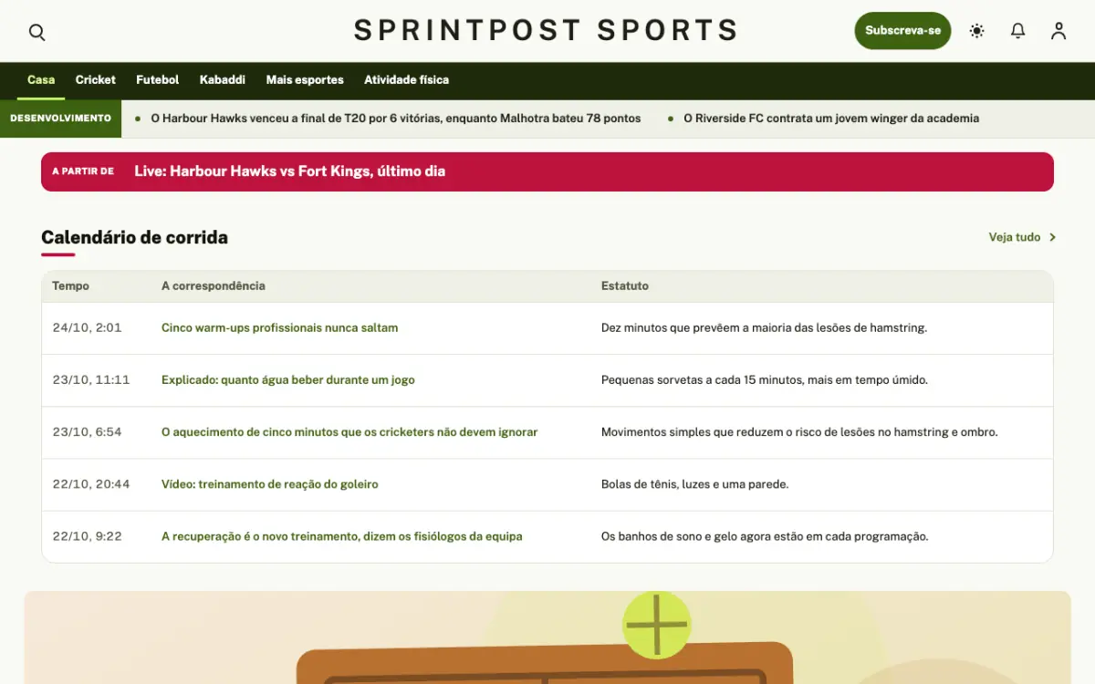 Sprintpost — modelo de site de Notícias de Desporto, vista em computador