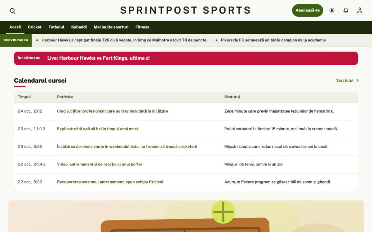 Sprintpost – șablon de site pentru Știri Sport, vedere pe desktop