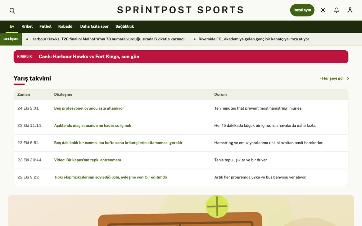 Sprintpost — Spor Haberleri web sitesi şablonu, masaüstü görünümü