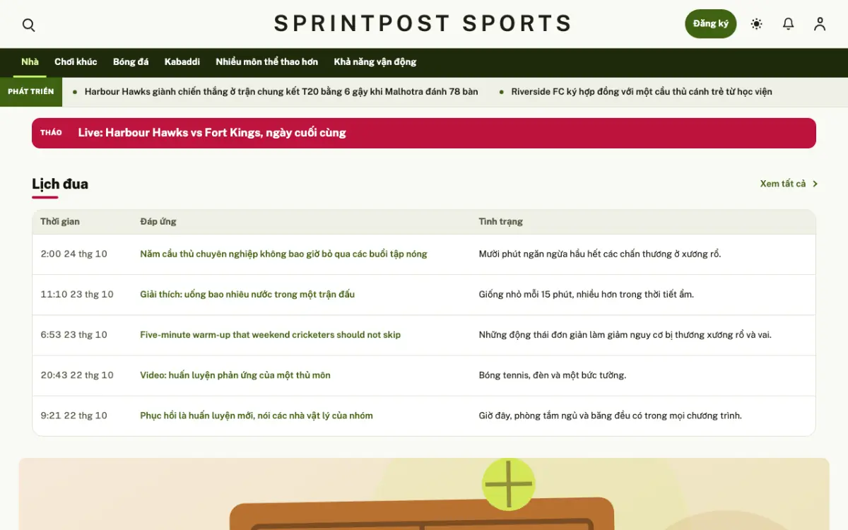 Sprintpost — mẫu website Tin Thể thao, giao diện máy tính