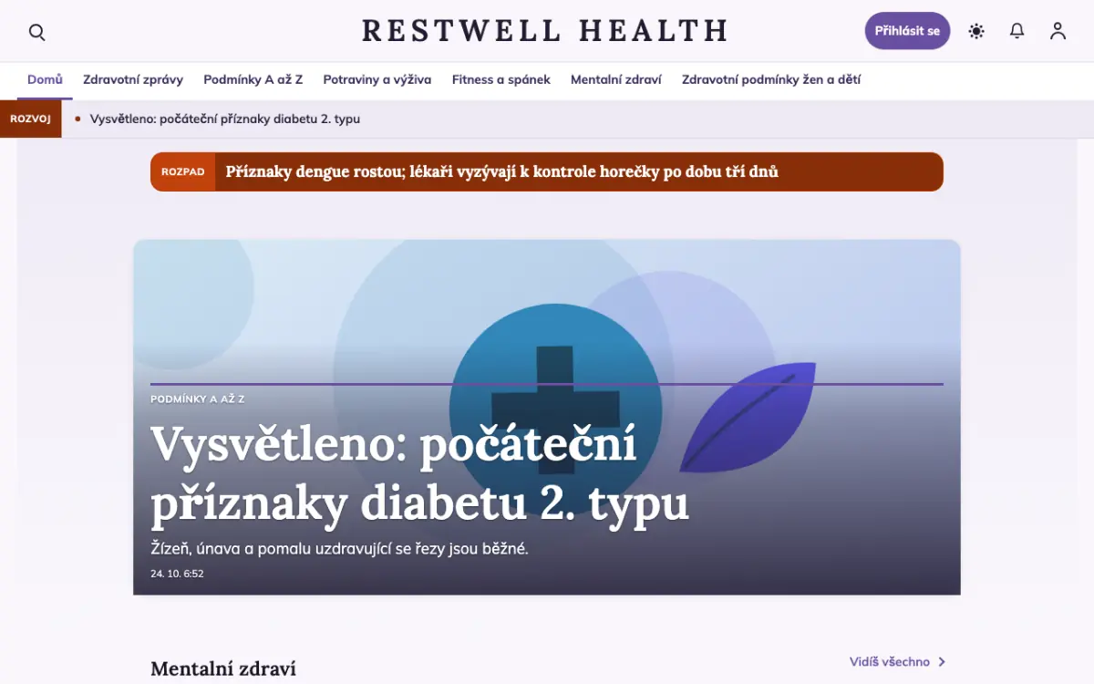 Restwell — šablona webu v kategorii Zdraví: zprávy, zobrazení na počítači