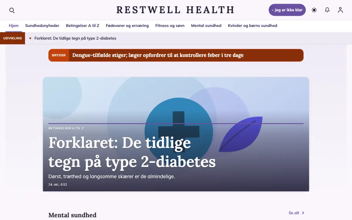 Restwell – hjemmesideskabelon til Sundhed News, skrivebordsvisning