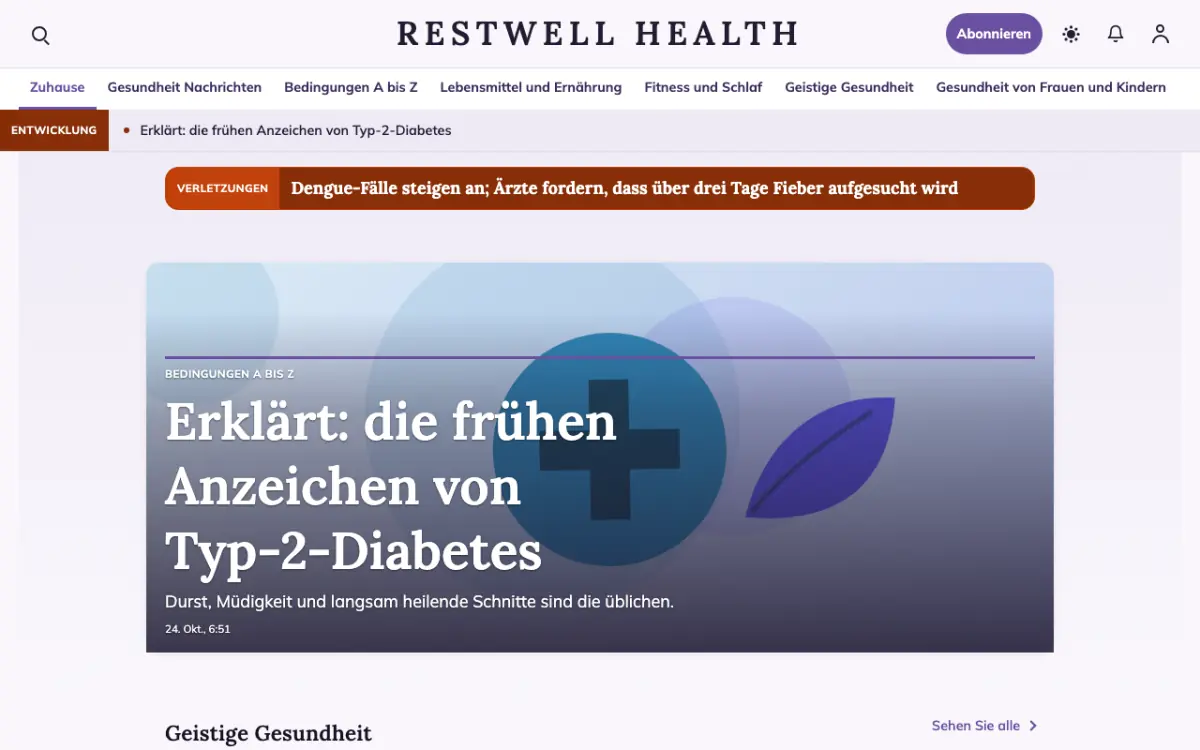 Restwell – Website-Vorlage für Gesundheit-News, Desktop-Ansicht