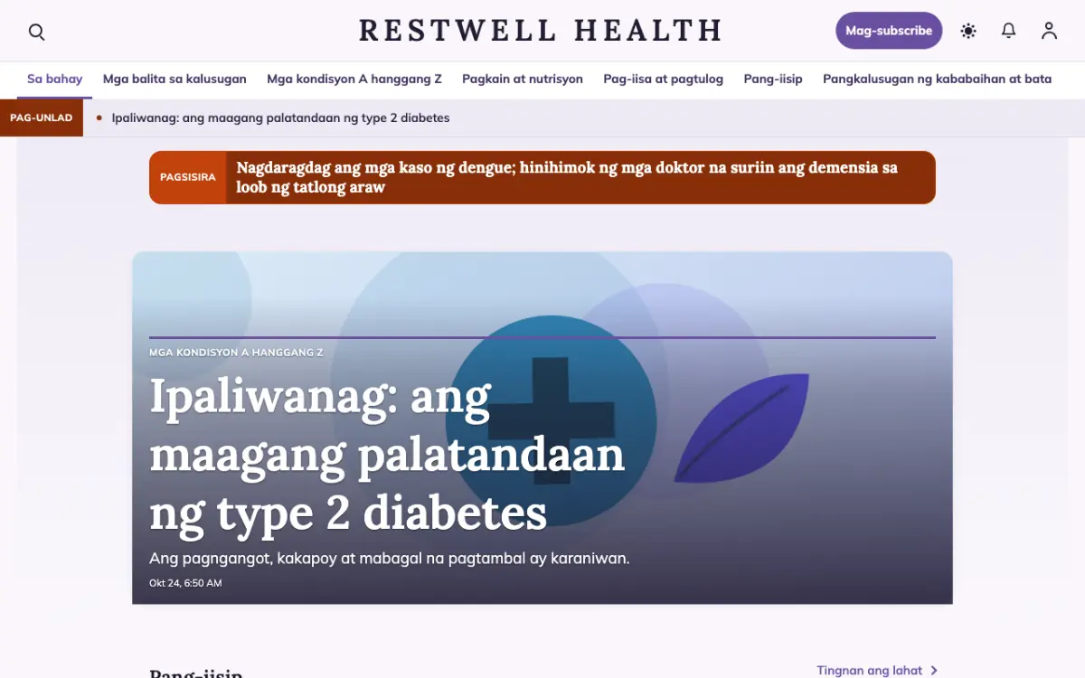 Restwell — template ng website na Balitang Kalusugan, tanaw sa desktop