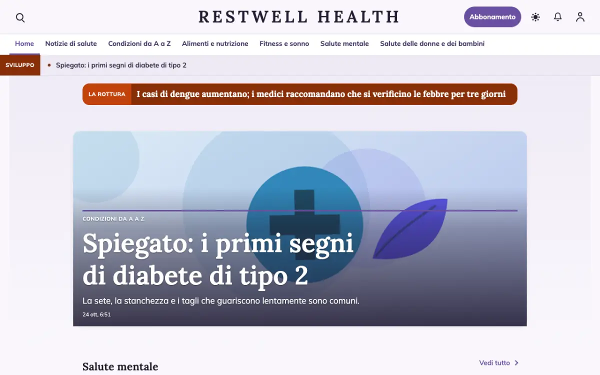 Restwell – template di sito per News Salute, vista desktop