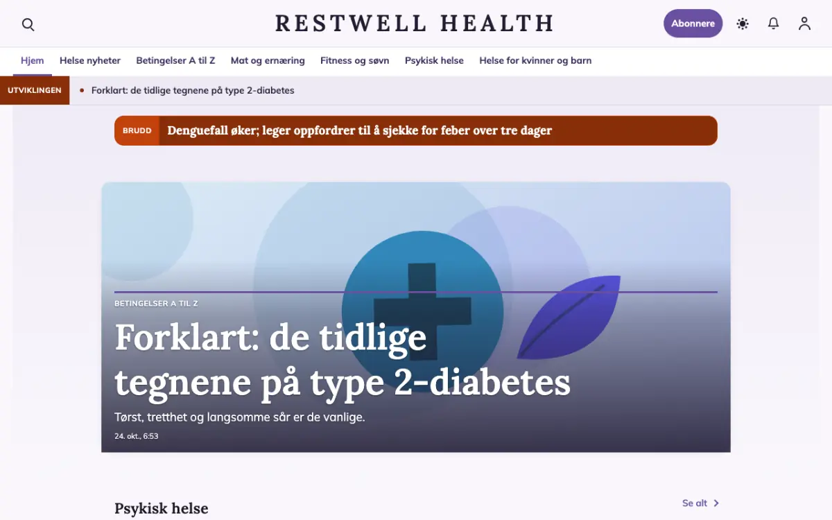 Restwell – nettstedmal for Helse News, skrivebordsvisning