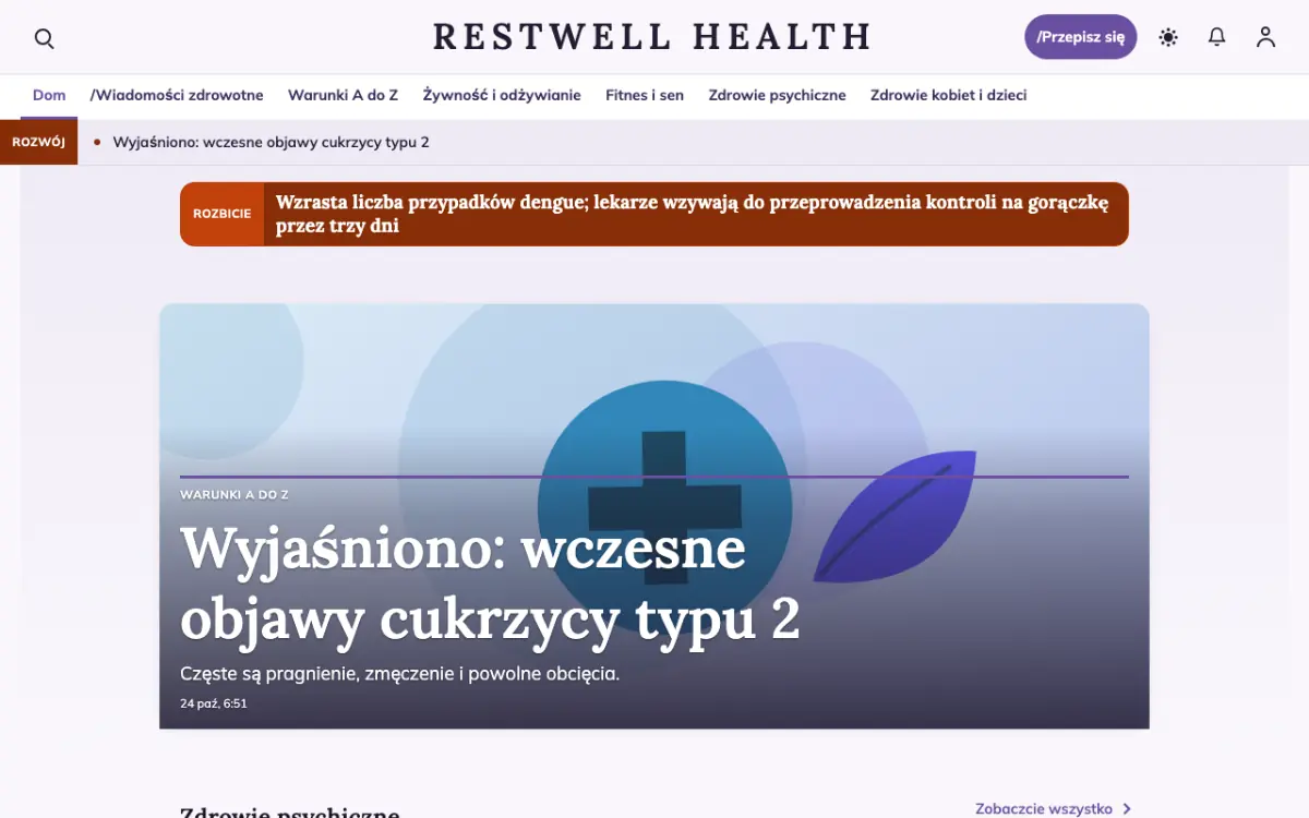 Restwell – szablon strony (Zdrowie: wiadomości), widok na komputerze