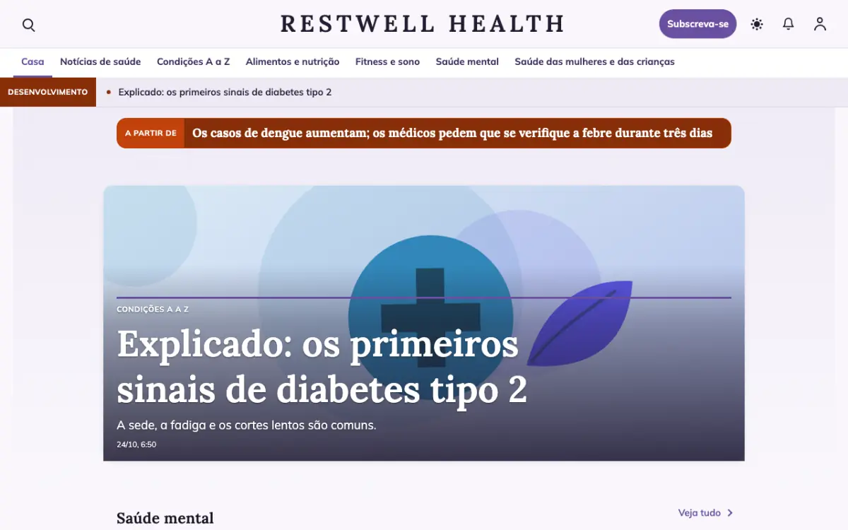 Restwell — modelo de site de Notícias de Saúde, vista em computador