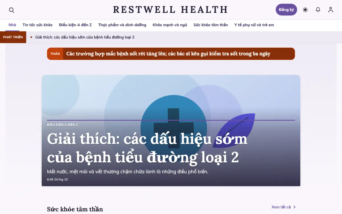 Restwell — mẫu website Tin Sức khỏe, giao diện máy tính