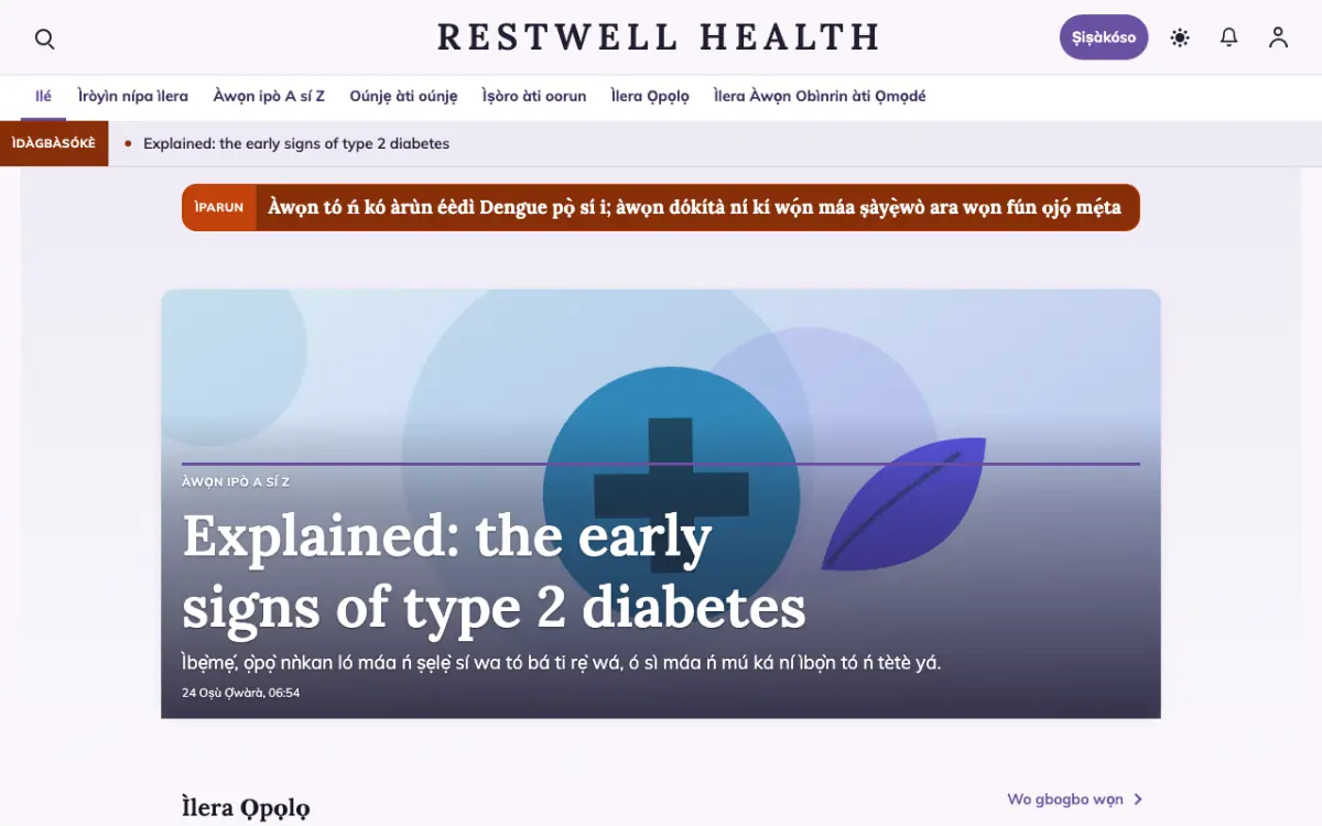 Restwell — àwòṣe ojú òpó Ìròyìn Ìlera, ìrísí kọ̀ǹpútà